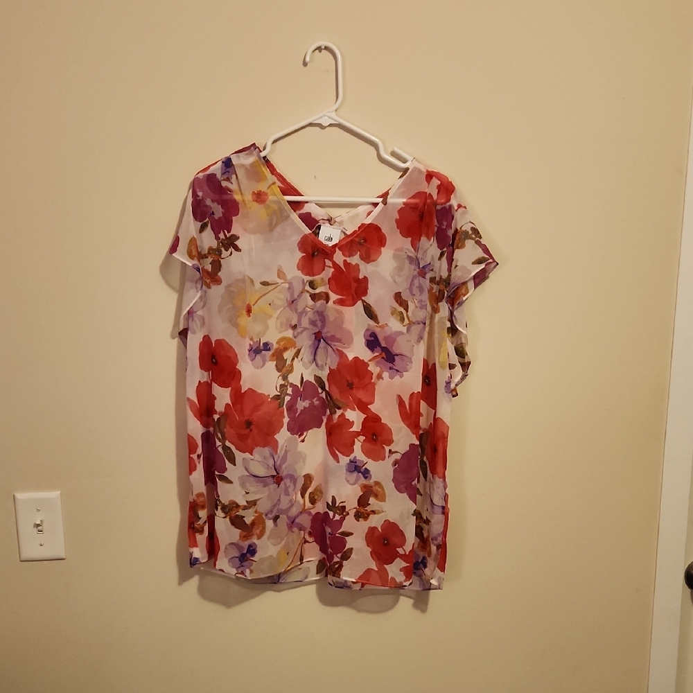 CAbi Red and Pink Boxy Blouse Relaxed Fit